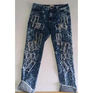 L&B Jeans Women’s 16 Distressed Patchwork Acid Wash Denim